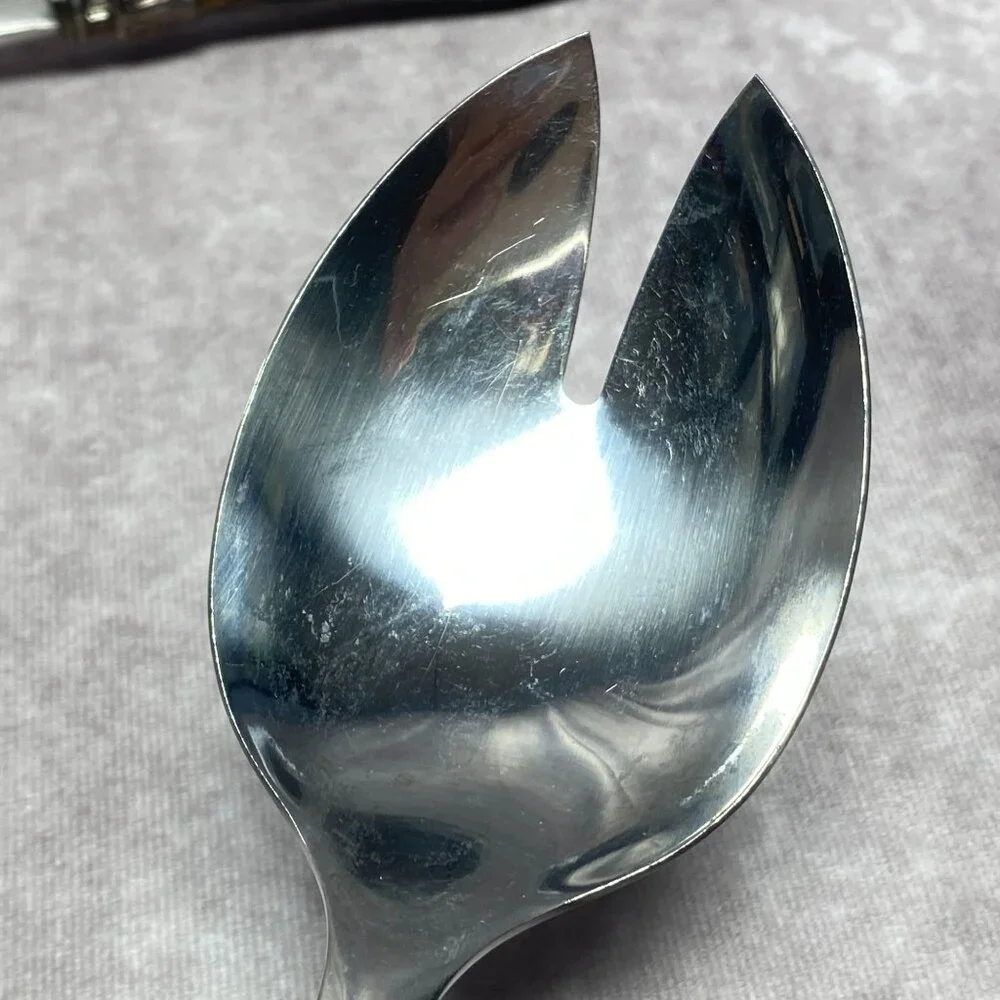 Vintage Stainless Steel Salad Servers With Faux Tortoiseshell Handles 10